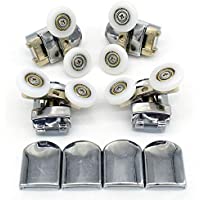 Set de rodamientos de mampara corredera de ducha doble- con guías y ruedas de 25 mm de diámetro (4 unidades)